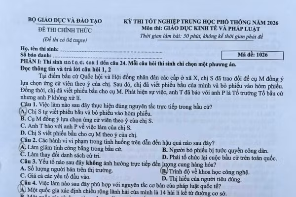 Gợi ý đáp án môn Giáo dục Kinh tế và Pháp luật Kỳ thi tốt nghiệp THPT năm 2026