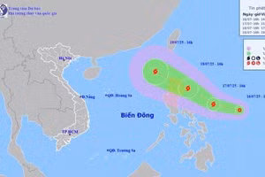 Dự báo vị trí và hướng di chuyển áp thấp nhiệt đới - Ảnh: NCHMF