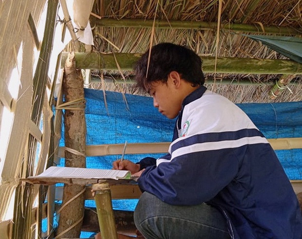 Học sinh dựng lán giữa rừng bắt sóng rơi học trực tuyến - Ảnh 1.