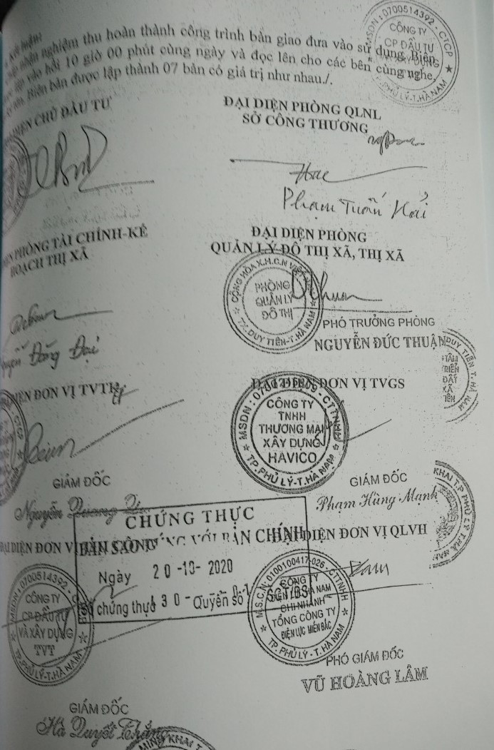 Một biên bản nhận bàn giao công trình thi công hạ tầng điện do nhà thầu là Công ty TVT thực hiện, Một biên bản nhận bàn giao công trình thi công hạ tầng điện do nhà thầu là Công ty TVT thực hiện,