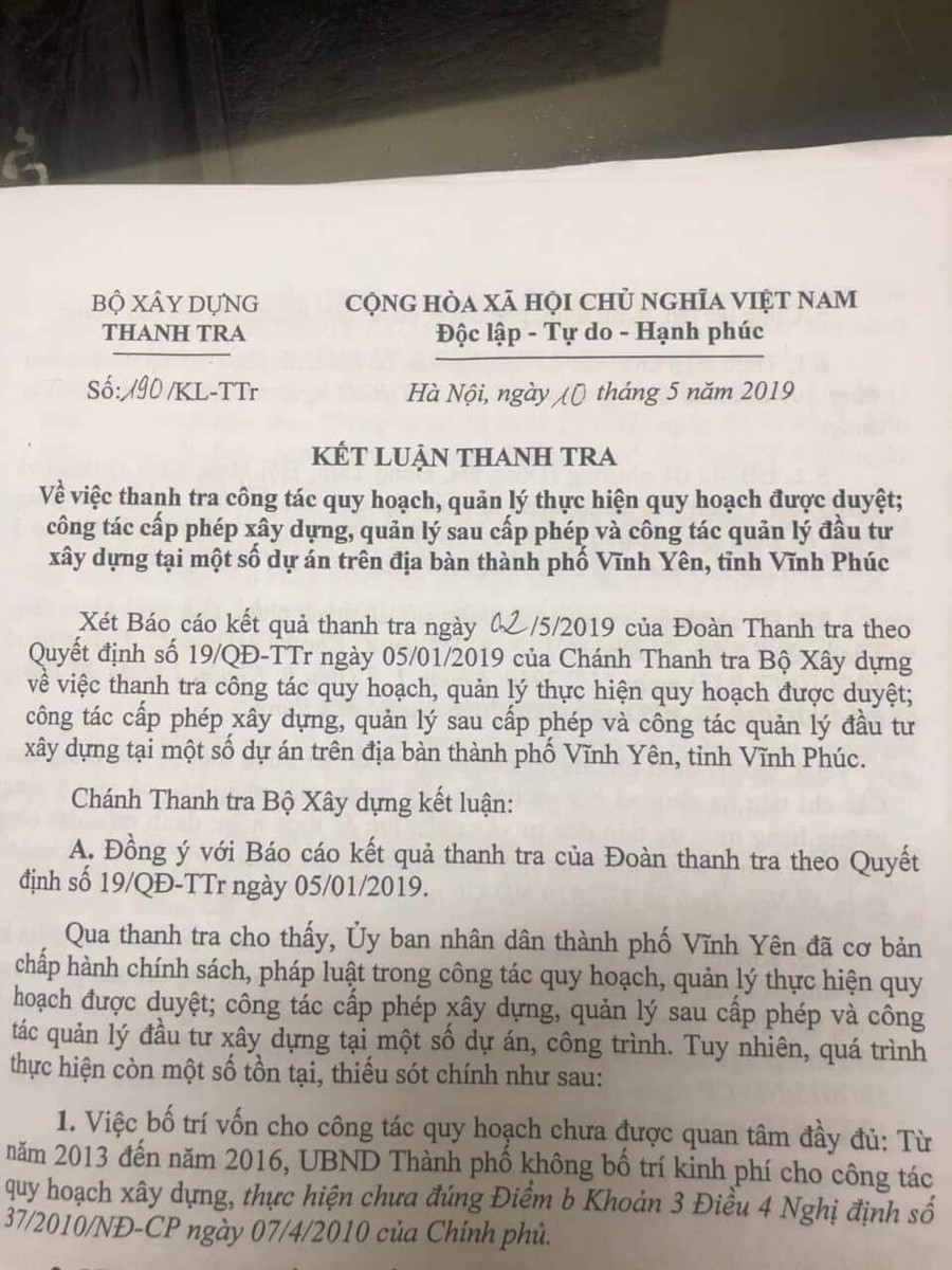 Hé lộ nội dung kết luận thanh tra của Thanh tra Bộ Xây dựng tại Vĩnh Yên, Vĩnh Phúc. Hé lộ nội dung kết luận thanh tra của Thanh tra Bộ Xây dựng tại Vĩnh Yên, Vĩnh Phúc.