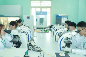 Sinh viên Học viện Nông nghiệp Việt Nam thực hành trong phòng thí nghiệm.