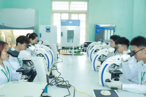 Sinh viên Học viện Nông nghiệp Việt Nam thực hành trong phòng thí nghiệm.