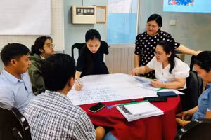 Học viên thảo luận về quy trình tích hợp giáo dục bảo tồn đại dương trong các môn học.