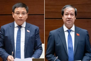 Bộ trưởng Bộ Tài chính Nguyễn Văn Thắng (trái) và Bộ trưởng Bộ GD&ĐT Nguyễn Kim Sơn. Ảnh: TT