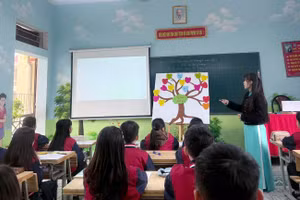 Giờ lên lớp của giáo viên Trường Tiểu học Long Xuyên (Phúc Thọ, Hà Nội).