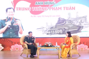 Trung tướng, Anh hùng lực lượng vũ trang Nhân dân Phạm Tuân giao lưu với Trường Đại học Kinh doanh và Công nghệ Hà Nội.