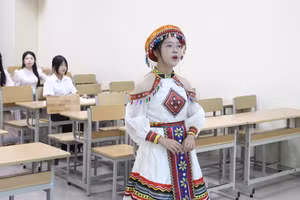 Thí sinh dự thi năng khiếu vào ngành Giáo dục mầm non.