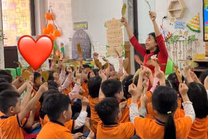 Một hoạt động trong chuyên đề giáo dục quyền con người tại Trường Mầm Non Thị Trấn Diêm Điền (Thái Thụy, Thái Bình). Ảnh: Phòng GD&ĐT Thái Thụy.