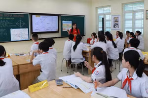 Một lớp học của Trường THCS Thăng Long (Ba Đình, Hà Nội). Ảnh: Phòng GD&ĐT.