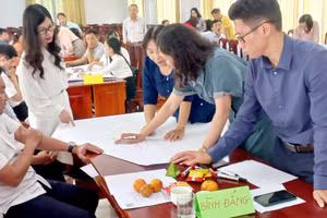 Giáo viên thảo luận nhóm tại buổi tập huấn.