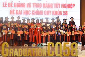 Các tân cử nhân nhận bằng tốt nghiệp.