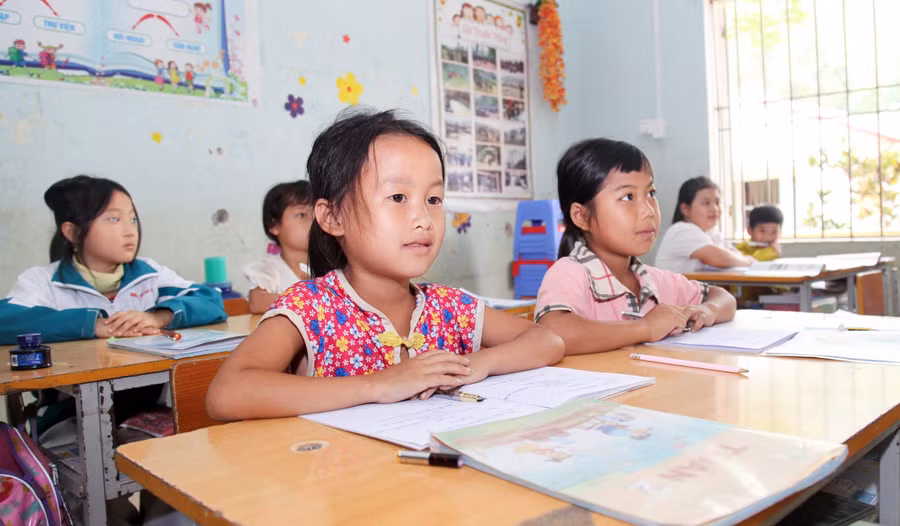 Học sinh Trường Tiểu học xã Nậm Ban, huyện Mèo Vạc (Hà Giang). Ảnh: Nguyễn Lâm
