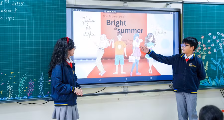 Giờ học tiếng Anh của học sinh Trường THCS Nam Từ Liêm (Xuân Phương, Hà Nội).