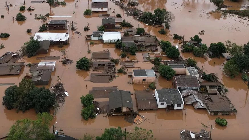 Một khu vực bị ảnh hưởng bởi mưa lũ tại bang Rio Grande do Sul, Brazil ngày 3 - 5. Ảnh: REUTERS.