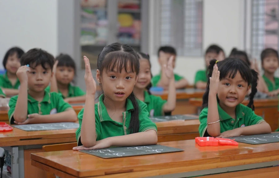 Học sinh Trường Tiểu học Tam Khương, quận Đống Đa (Hà Nội). Ảnh: Xuân Phú