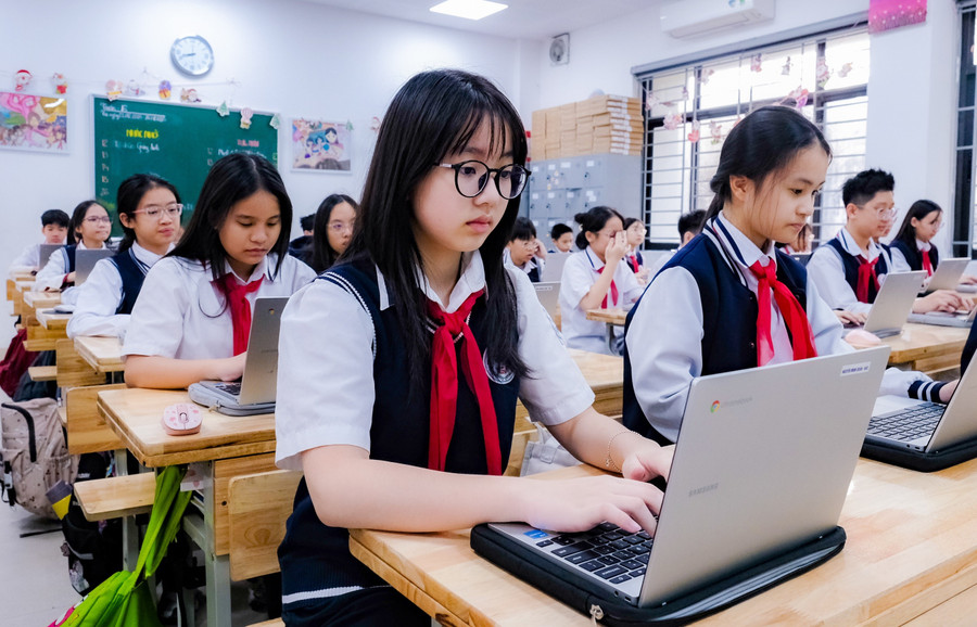 Học sinh Trường THCS Giảng Võ (Hà Nội). Ảnh: Đăng Chung