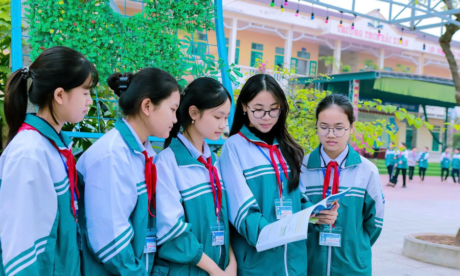 Học sinh Trường THCS Hải Xuân (Hải Xuân, Ninh Bình). Ảnh: Hải Sơn