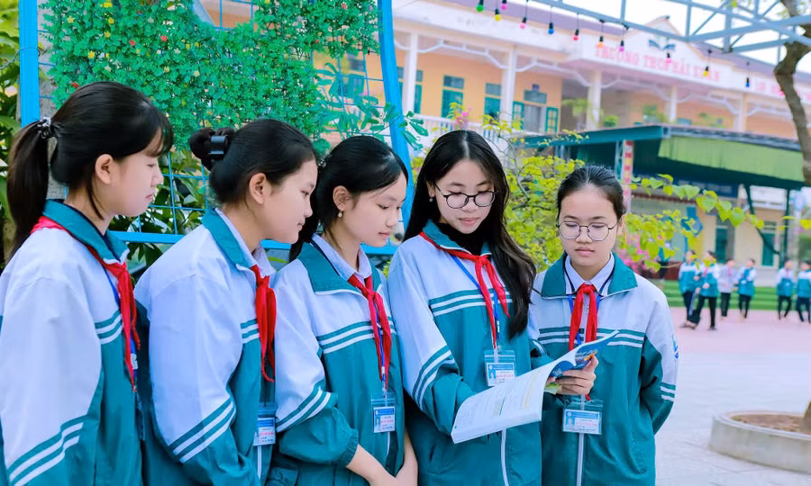 Học sinh Trường THCS Hải Xuân (Hải Xuân, Ninh Bình). Ảnh: Hải Sơn