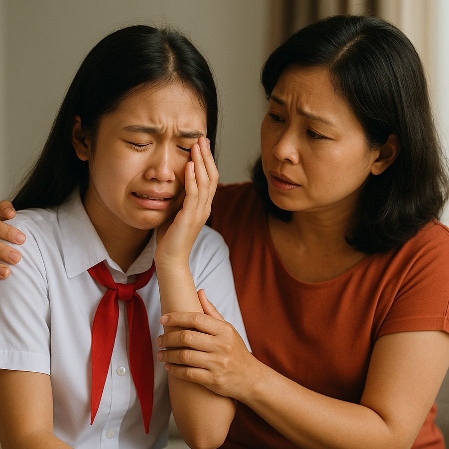 Nếu cha mẹ không làm điểm tựa, các em rất dễ rơi vào trạng thái tổn thương kéo dài. Ảnh minh họa: ITN. khong-phai-la-dau-cham-het-1.png