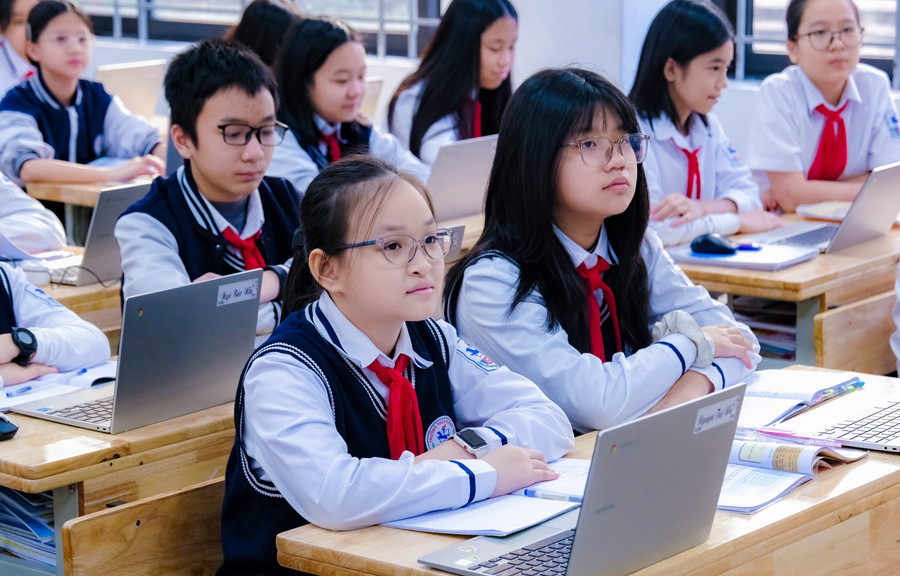 Học sinh Trường THCS Giảng Võ (Hà Nội). Ảnh: Đăng Chung