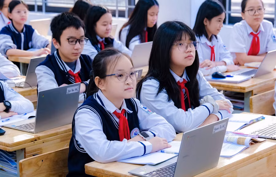 Học sinh Trường THCS Giảng Võ (Hà Nội). Ảnh: Đăng Chung