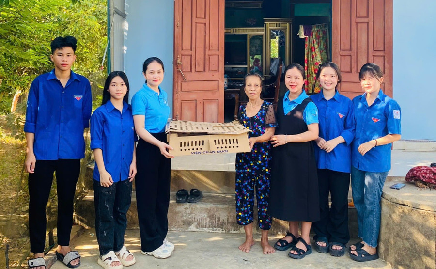 Nguyễn Thị Cẩm Ly (thứ hai từ phải sang) thực hiện nhiều hoạt động ý nghĩa khi khoác lên mình màu áo xanh tình nguyện.