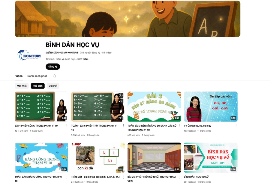 Kênh “Bình dân học vụ” với các video khoảng 5 phút, có hình ảnh, âm thanh minh họa, bám sát chương trình xóa mù chữ theo từng lớp học. xoa-mu-chu-bang-video-va-ket-noi-cong-dong-1.png