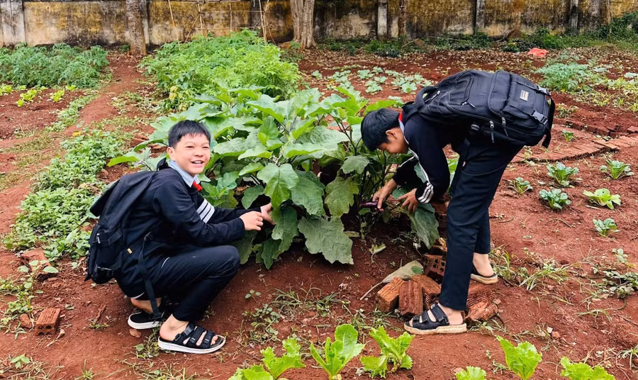 Học sinh Trường Tiểu học và THCS Quang Trung tự hào vì thành quả từ bài học STEM. Ảnh: TT