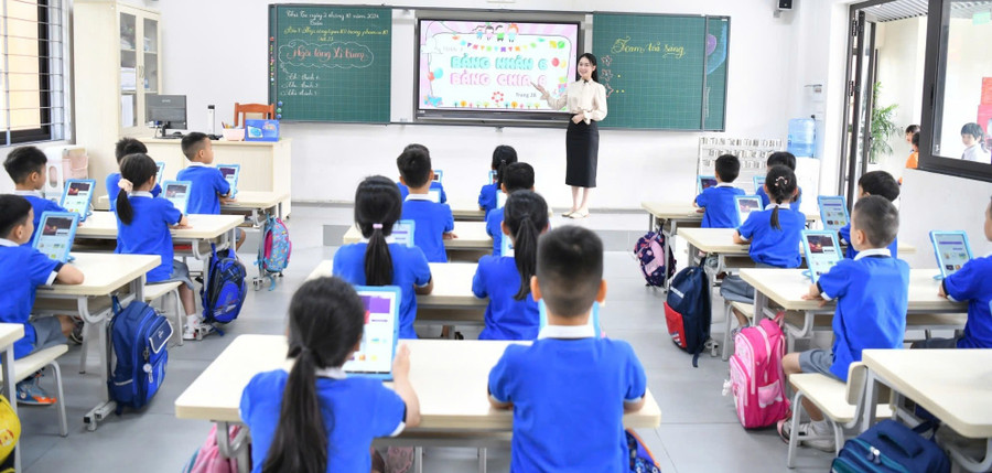 Một lớp học của Trường Tiểu học đô thị Sài Đồng (Phúc Lợi, Hà Nội). Ảnh: NTCC.