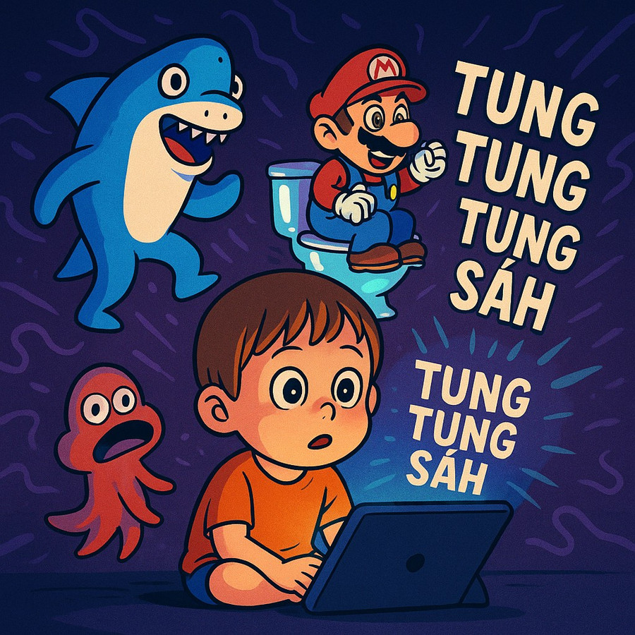 Những nội dung tưởng như “vô thưởng vô phạt” đang âm thầm định hình tư duy, cảm xúc và hành vi của trẻ. Ảnh minh họa: ITN. vu-tru-brainrot-1.png