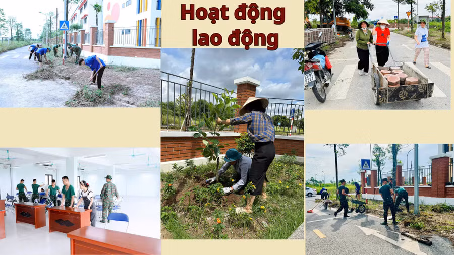 Hoạt động tổng vệ sinh tại Trường Mầm non Bắc Từ Liêm có sự tham gia của nhiều lực lượng. Ảnh: TG