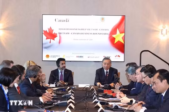 Tổng Bí thư, Chủ tịch nước Tô Lâm dự và phát biểu tại Tọa đàm cấp cao doanh nghiệp Việt Nam – Canada - Ảnh: TTXVN