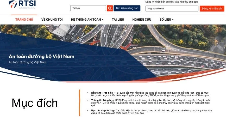Giao diện của trang thông tin điện tử hỗ trợ phòng chống TNGT đường bộ do nhóm nghiên cứu đến từ Trường ĐH Y tế công cộng thiết kế.