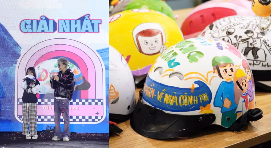Em Trịnh Bảo Ngọc đến từ lớp 6V02 và chiếc mũ bảo hiểm đạt giải Nhất cuộc thi năm nay.