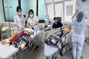 Hai cháu Tuấn Anh và Tuấn Kiệt được đưa đi cấp cứu trong tình trạng nguy kịch.