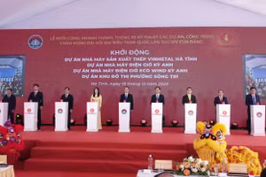 Đại biểu thực hiện nghi thức khởi động những dự án tại Hà Tĩnh do các công ty thành viên Tập đoàn Vingroup làm chủ đầu tư.