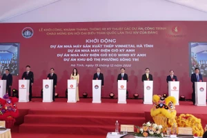 Đại biểu thực hiện nghi thức khởi động những dự án tại Hà Tĩnh do các công ty thành viên Tập đoàn Vingroup làm chủ đầu tư.