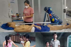 Mẹ vào viện chăm cha khiến 3 đứa con nheo nhóc.