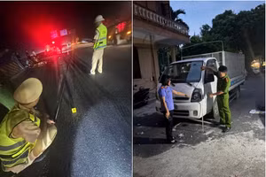 Hiện trường vụ tai nạn và phương tiện được xác định có liên quan. Ảnh: Công an tỉnh Hưng Yên