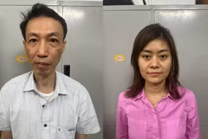 Đỗ Viễn Phương và Nguyễn Thị Biển tại Cơ quan Công an. Ảnh: Công an tỉnh Hưng Yên