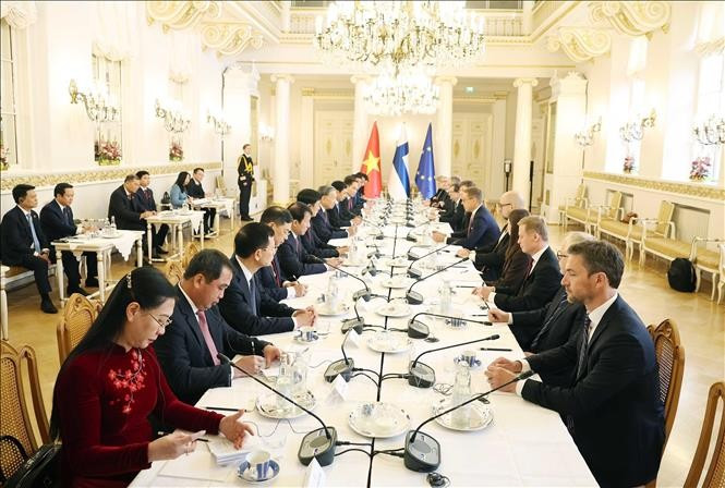 Tổng Bí thư Tô Lâm và Tổng thống Cộng hòa Phần Lan Alexander Stubb hội đàm. Ảnh: Thống Nhất/TTXVN Tổng Bí thư Tô Lâm và Tổng thống Cộng hòa Phần Lan Alexander Stubb hội đàm. Ảnh: Thống Nhất/TTXVN