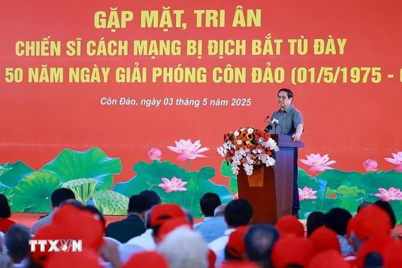 Thủ tướng Phạm Minh Chính phát biểu, tri ân chiến sỹ cách mạng bị địch bắt, tù đày. (Ảnh: Dương Giang/TTXVN).