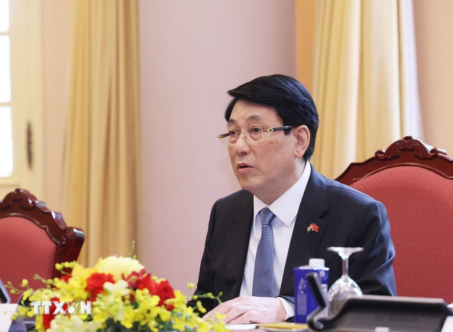 Chủ tịch nước Lương Cường phát biểu tại hội đàm. (Ảnh: Lâm Khánh/TTXVN) Chủ tịch nước Lương Cường phát biểu tại hội đàm. (Ảnh: Lâm Khánh/TTXVN)