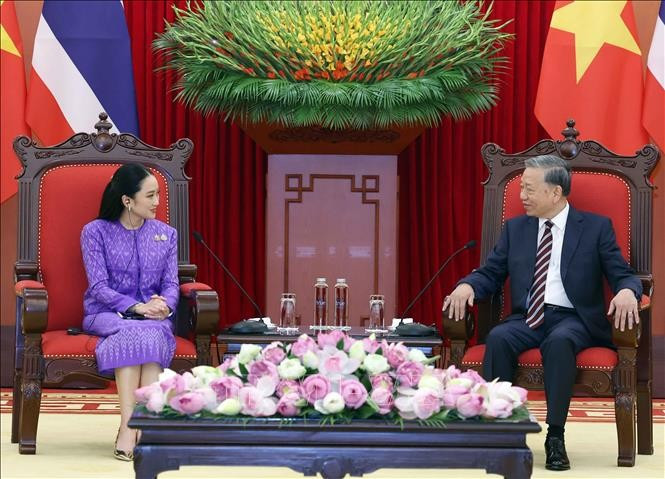 Tổng Bí thư Tô Lâm tiếp Thủ tướng Thái Lan Paetongtarn Shinawatra. (Ảnh: Thống Nhất/TTXVN) Tổng Bí thư Tô Lâm tiếp Thủ tướng Thái Lan Paetongtarn Shinawatra. (Ảnh: Thống Nhất/TTXVN)