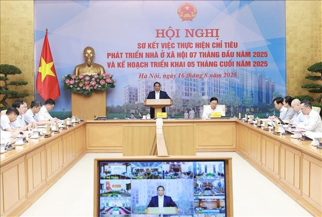 Thủ tướng Phạm Minh Chính chủ trì Hội nghị sơ kết việc thực hiện chỉ tiêu phát triển nhà ở xã hội 7 tháng đầu năm 2025. (Ảnh: Dương Giang/TTXVN) Thủ tướng Phạm Minh Chính chủ trì Hội nghị sơ kết việc thực hiện chỉ tiêu phát triển nhà ở xã hội 7 tháng đầu năm 2025. (Ảnh: Dương Giang/TTXVN)