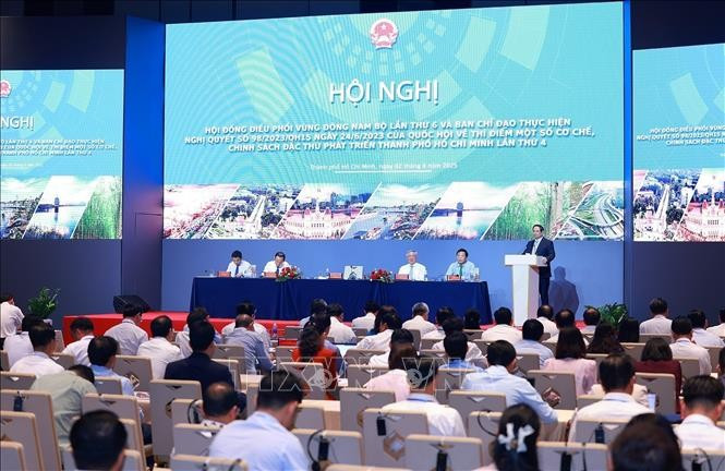 Hội nghị Hội đồng điều phối vùng Đông Nam Bộ lần thứ 6 và Ban Chỉ đạo thực hiện Nghị quyết số 98 của Quốc hội. Ảnh: Dương Giang/TTXVN Hội nghị Hội đồng điều phối vùng Đông Nam Bộ lần thứ 6 và Ban Chỉ đạo thực hiện Nghị quyết số 98 của Quốc hội. Ảnh: Dương Giang/TTXVN
