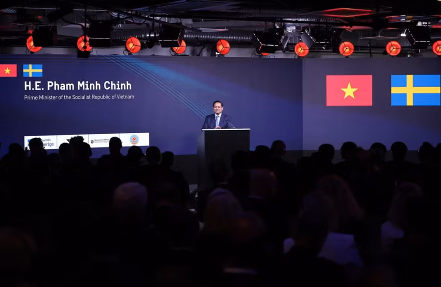 Thủ tướng Phạm Minh Chính phát biểu tại Diễn đàn kinh tế Việt Nam - Thụy Điển.