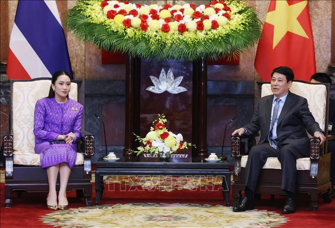 Chủ tịch nước Lương Cường tiếp Thủ tướng Thái Lan Paetongtarn Shinawatra. (Ảnh: Lâm Khánh/TTXVN) Chủ tịch nước Lương Cường tiếp Thủ tướng Thái Lan Paetongtarn Shinawatra. (Ảnh: Lâm Khánh/TTXVN)