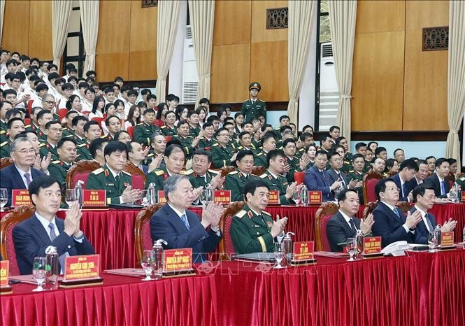 Tổng Bí thư Tô Lâm đến thăm và làm việc với Học viện Kỹ thuật quân sự. Ảnh: Thống Nhất/TTXVN